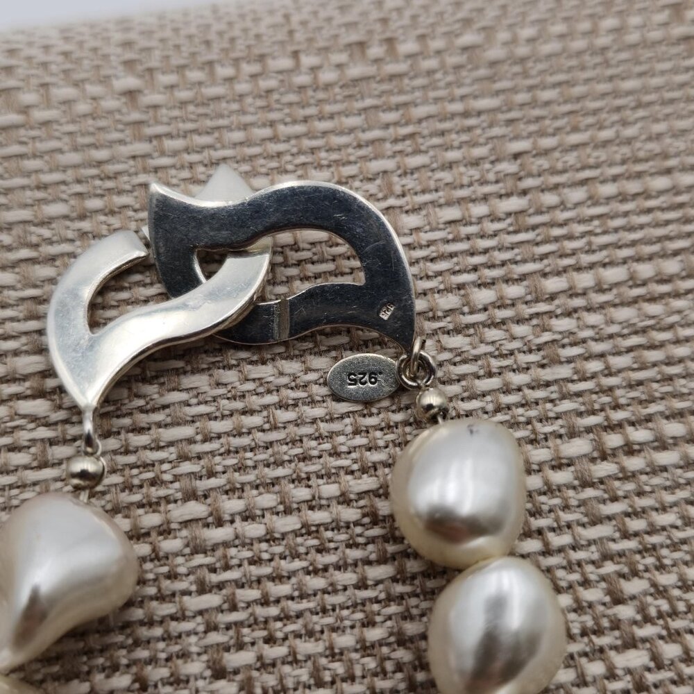 17.5 Inch Sterling Silver Faux Pearls Unique Necklace B425 - Picture 3 of 5